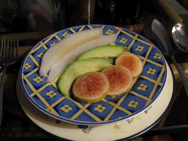 fig, melon and avacado